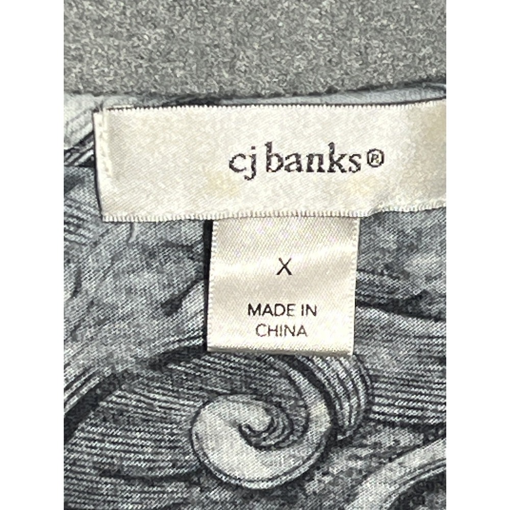 CJ Banks Women's XL Lace Overlay Floral Rhinestone 3/4 Sleeve Top Blouse Grey - Picture 4 of 6